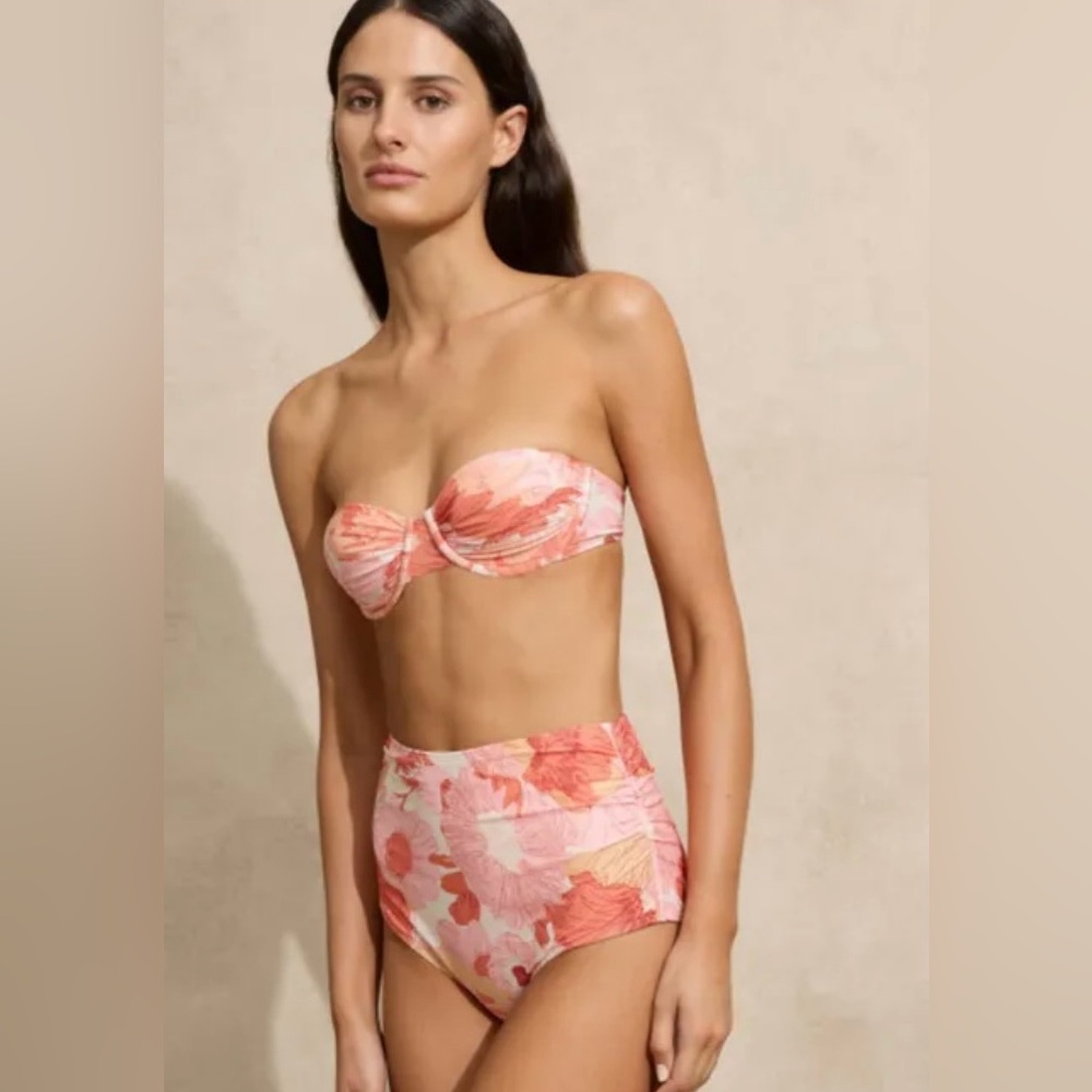 Free People X Peony Paloma Floral Pink ruched Bikini bottoms only size small
